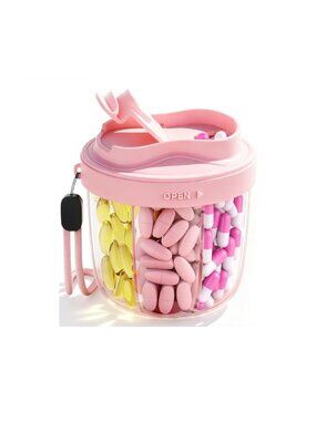 Portable Pink Pill Organizer With 7 Compartments Anti-Mix Design Travel Work